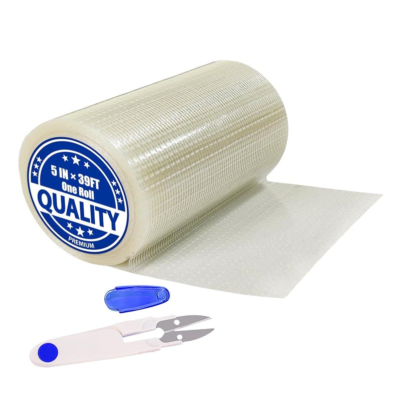 Daiphelim 5 in x 39FT RV Awning Repair Tape Kit – Heavy Duty Waterproof Tear Repair Patch for Tarp, Canvas, Tent, Fabric, Canopy, Boat Covers, Sail – Clear Reinforced Fiberglass Repair Tape - Image 1